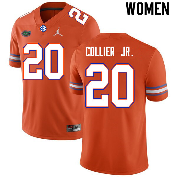 Women #20 Corey Collier Jr. Florida Gators College Football Jerseys Sale-Orange
